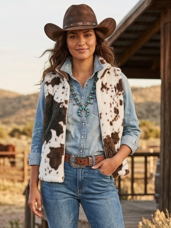 SHEIN Jackets & Blazers - Cozy Faux-Fur Cow Print Vest – Size Medium